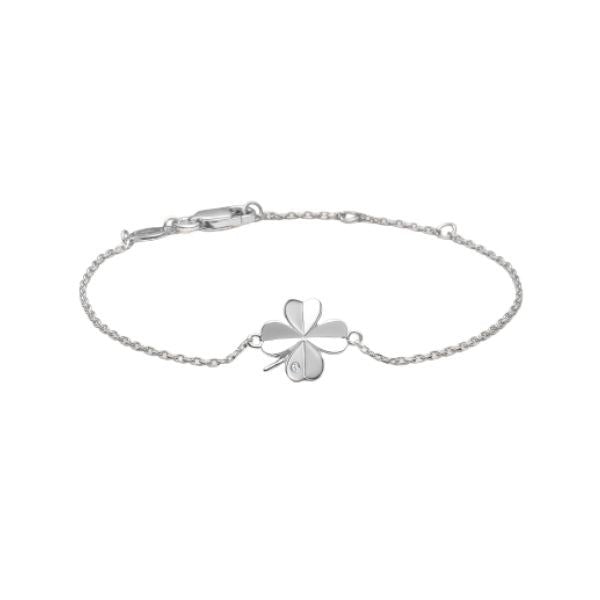 Mads Z Clover armbånd i 925 sterlingsølv med hvid zirkon fra WHITE LABEL kollektionen, justerbart 16–18 cm.